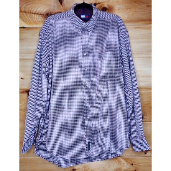 Tommy Hilfiger Dress Shirt Men's X Large Long Sleeve White Red Check - Picture 1 of 16